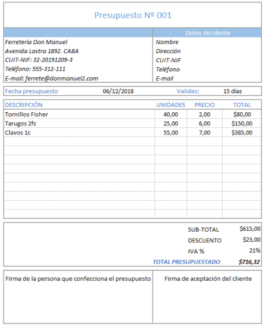 Plantilla Excel Hoja de presupuesto