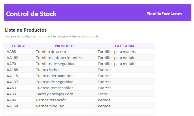 Plantilla Excel Control Stocks