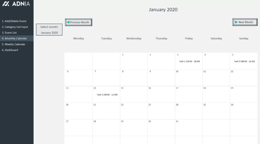 5.4 Plantilla Excel Calendario Proyectos y Tareas